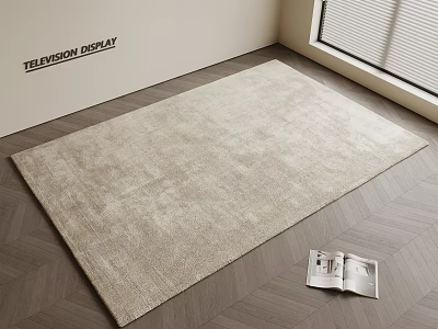 Square Beige Soft Rug On Herringbone Wooden Floor With Open Magazine And Window Blinds 3d model