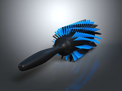 Durable Brush With Black Handle And Blue Bristles On Gray Background 3d model