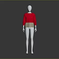 Silver Mannequin Wearing Red Top And Beige Bottom For Fashion