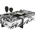 Modern Black And White Marble Coffee Table With Decorative Objects And Stacked Books 3d model