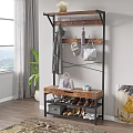 Stylish Shoe Cabinet With Coat Rack Wooden Top And Storage For Shoes Bags And Plant