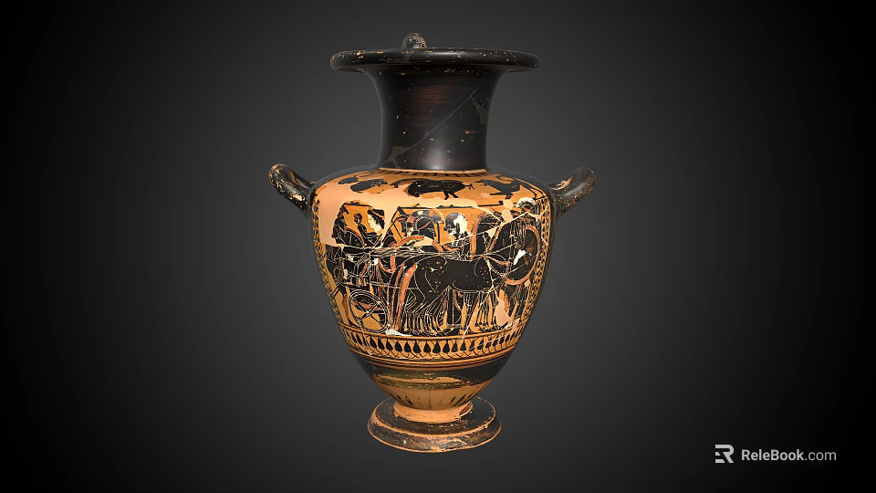 Antique Style Black And Gold Decorative Vase With Mythological Patterns For Home Furniture 3d model 