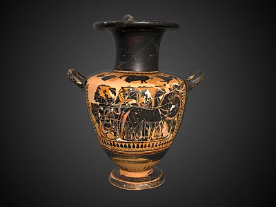Antique Style Black And Gold Decorative Vase With Mythological Patterns For Home Furniture 3d model