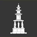 Silver Multi Tiered Pagoda Tower With Decorative Base And Intricate Carvings
