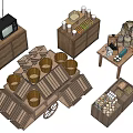 Wooden Display Shelves With Baskets Jars And Cart Style For Retail Stores