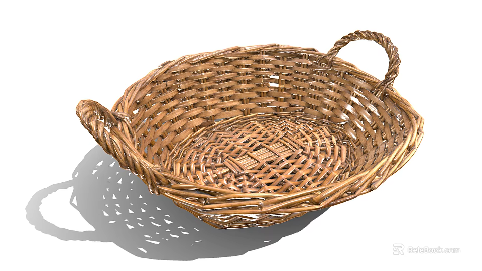 Natural Handwoven Wicker Basket with Handles for Home Storage and Decorative Use 3d model 
