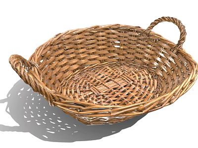 Natural Handwoven Wicker Basket with Handles for Home Storage and Decorative Use 3d model
