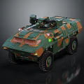 Camouflaged Military Armored Vehicle With Tactical Weapon System And Off Road Wheels