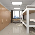 Hospital Building Ward Interior With Beige Walls Green White Curtains Windows And Beds