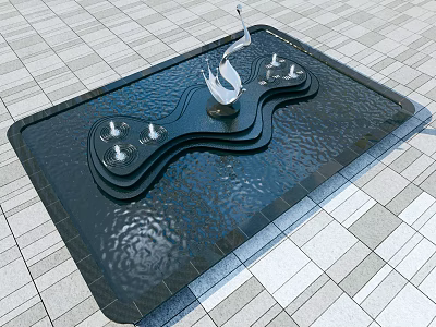 Modern Water Fountain With Square Pool And Flowing Water On Gray Tiled Floor 3d model