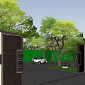 Traditional Chinese Architectural Gateway With Symmetrical Design Circular Ornament Water Feature And Greenery