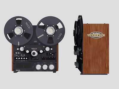 Vintage Entertainment Appliances With Reel to Reel Tape Recorder and Wooden Case Projector 3d model