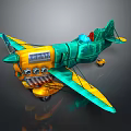 Colorful Turquoise And Yellow Vintage Airplane 3D Model With Detailed Cockpit And Propeller