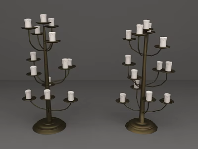 Elegant Abstract Floor Lamp with Tree Shaped Metal Frame and White Candle Shaped Shades 3d model