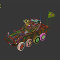 Brazilian Military Vehicle with Camouflage Paint and Six Wheels Displaying National Flag
