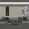 Elegant Modern Living Room Interior With Dark Sofa Throw Pillows Coffee Table And Decorative Painting