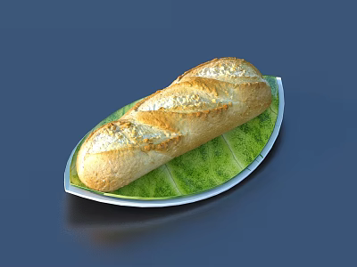 Crusty Bread on Green Leaf Shaped Plate with Golden Brown Surface 3d model