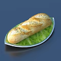 Crusty Bread on Green Leaf Shaped Plate with Golden Brown Surface