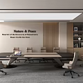 Nature Inspired Modern Conference Room Interior With Large Conference Table Comfortable Chairs And Wall Bookshelves