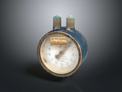 Vintage Pressure Gauge With Metal Casing Dial Pointer And Dual Fittings 3d model