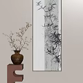 Bamboo Painting With Textured Wall And Ceramic Vase Interior Decor