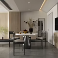 Modern Living And Dining Room With Gray Sofa Crystal Pendant Light And Red Floor Lamp