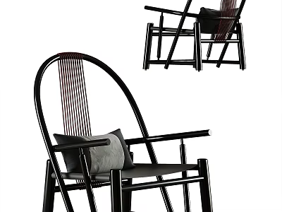 Modern Leisure Chair Featuring Black Frame Woven Backrest And Soft Gray Cushion 3d model