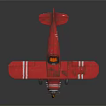 Vintage Red Biplane Airplane Model With Detailed Wings Propeller And Wheels