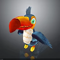 Colorful Cartoon Toucan Bird With Large Red Beak Blue Feathers White Belly And Yellow Feet