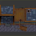 Traditional Village Cottage Building With Red Roof Blue Tiles Balcony Chimney Oven And Wooden Cart
