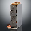 Gray Metal Filing Cabinet With Multiple Drawers Books On Top And Side Card