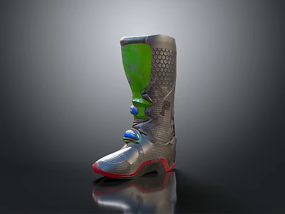 Modern Silver Athletic Shoes With Green Honeycomb Panel And Red Sole 3d model