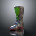 Modern Silver Athletic Shoes With Green Honeycomb Panel And Red Sole