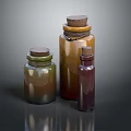 Colorful Glass Bottles Of Various Sizes With Cork Stoppers On Dark Surface
