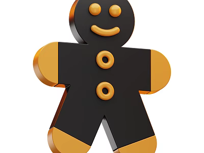 Black And Gold Gingerbread Man Shaped Decorative Ornament Set With Smiling Face And Button Details 3d model