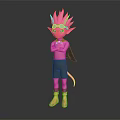 Pink Fantasy Creature Character With Spiked Hair Goggles Cape And Yellow Boots