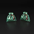 Two Green Silk Pouches With Red Strings On Black Background With Reflections 3d model