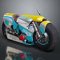 Custom Retro Motorcycle With Blue Yellow Paint Leather Seat And Big Tire Design