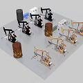 Industrial Equipment With Multiple Rusty Yellow Oil Pump Jacks And Metal Structures