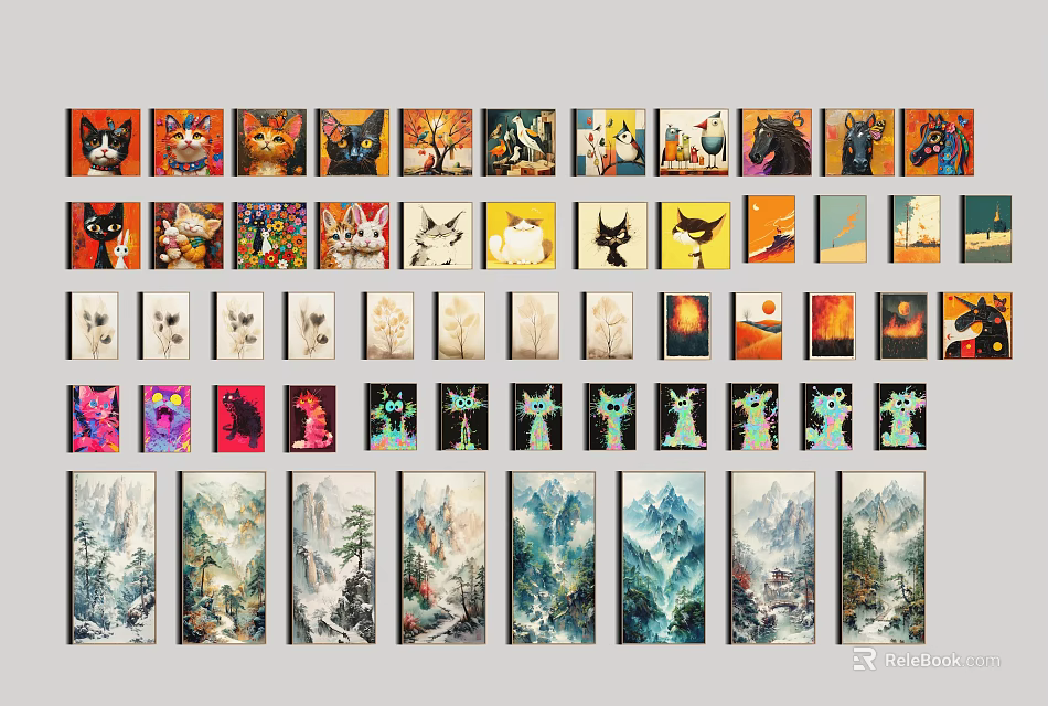 Colorful Animal Paintings Collection With Various Artistic Styles And Themes 3d model 