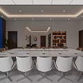 Modern Bright Conference Room Interior With Long Table White Chairs And Large Screen 3d model