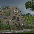 European style Townhouse With Beige Exterior Arched Windows And Wrought Iron Gate