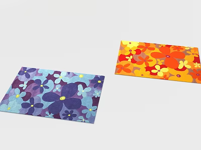 Vibrant Square Carpets With Colorful Floral Patterns In Purple And Orange 3d model