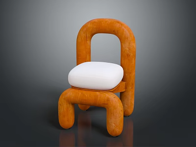 Modern Orange Chair With Curved Frame And White Padded Seat Design 3d model