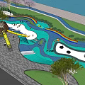 Fun Outdoor Kids Playground With Rainbow Slides Trees And Water Features