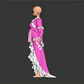 Elegant Pink And White Women's Dress With Long Sleeves Ruffled Hem Design