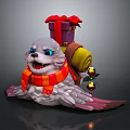 Cute Festive Seal Game Character with Red Scarf Gift Box Yellow Scroll and Bells