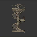 Ornate Metal Spiral Staircase Structure With Intricate Railings And Spiral Steps