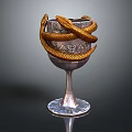 Intricate Goblet Shaped Sculpture With Coiled Golden Snakes And Silver Ornate Base