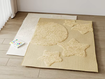Light Brown Square Carpet With Moon And Star Patterns For Home 3d model